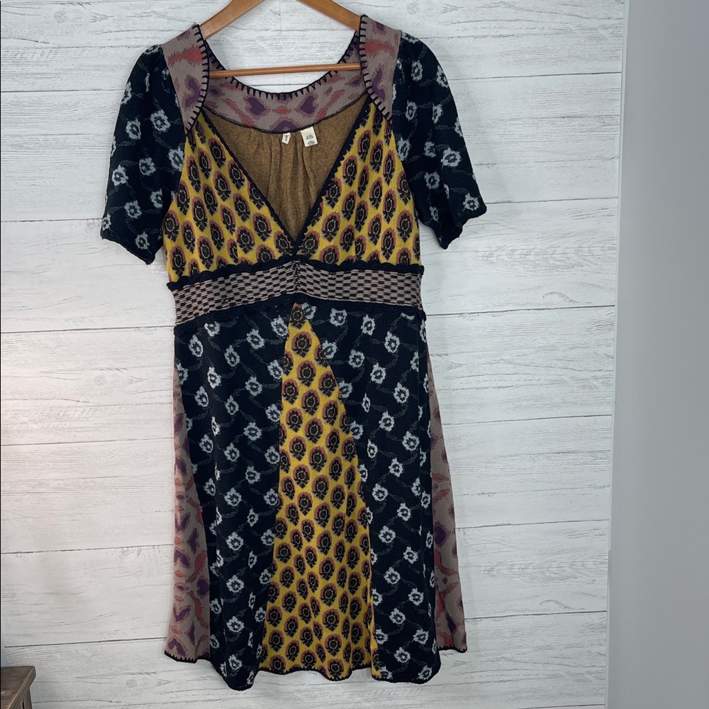 Anthropologie Moth Black and Yellow Midi Dress